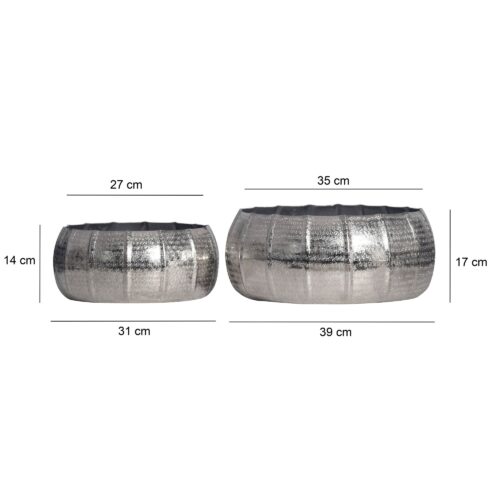 Pflanzgefäß 2er Set Metall Pflanzkübel Silber Design Pflanzenkübel Aluminium Rund – Bild 4