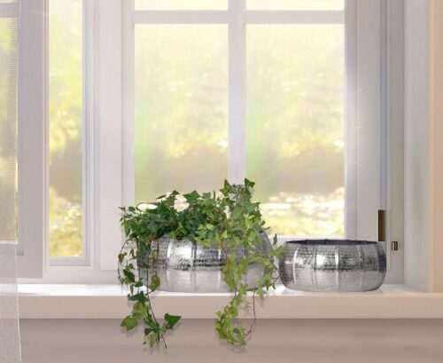 Pflanzgefäß 2er Set Metall Pflanzkübel Silber Design Pflanzenkübel Aluminium Rund – Bild 3