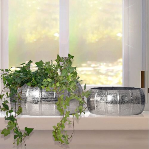 Pflanzgefäß 2er Set Metall Pflanzkübel Silber Design Pflanzenkübel Aluminium Rund – Bild 2