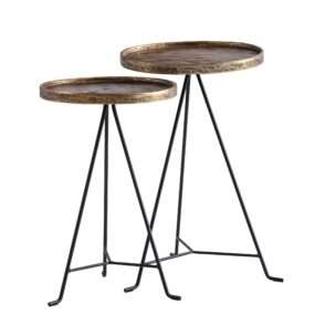 Beistelltisch 2er Set Metall Gold / Schwarz Design Satztisch Rund