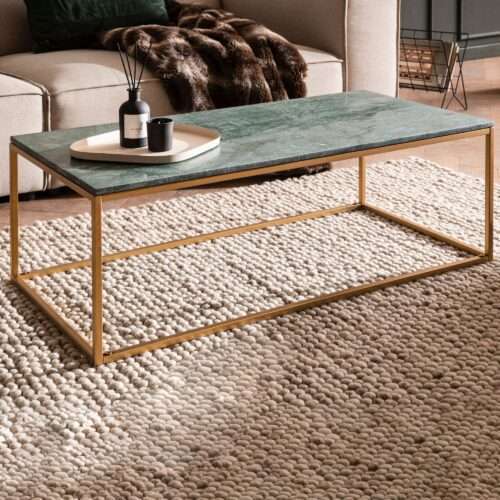 Couchtisch Echter Marmor Grün 100x50x35 cm Sofatisch Metall Gold Design – Bild 2