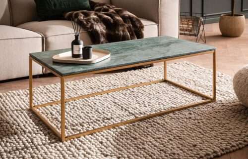 Couchtisch Echter Marmor Grün 100x50x35 cm Sofatisch Metall Gold Design – Bild 3