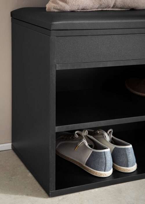 Schuhbank mit Sitzfläche Garderoben-Bank 104x51x32 cm Kunstleder Schwarz Holzbank Klein – Bild 5