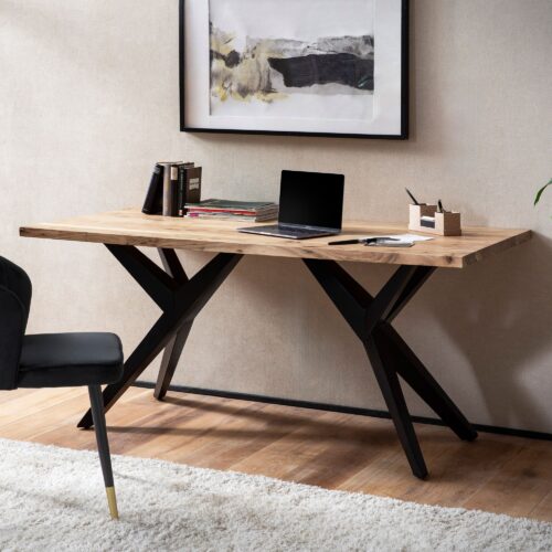 Schreibtisch 200x100x76 cm Akazie Massivholz Computertisch Loft-Style Homeoffice – Bild 2
